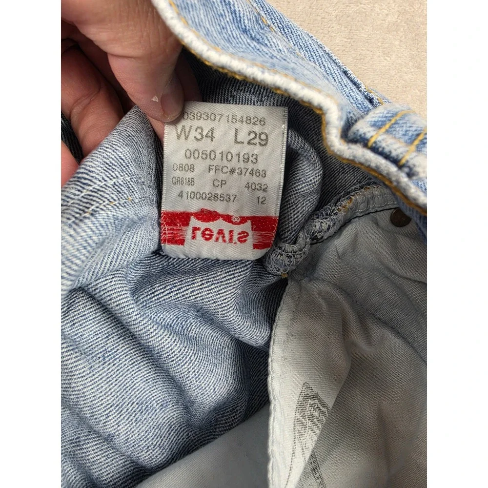 Levis 501 Button Fly Jeans Mens W34 L29 Blue Straight Distressed Denim 2008